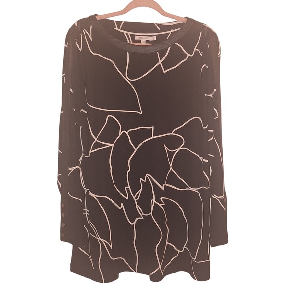 Chico’s Tops - Chico's Women's Size 3 (XL) Ponte Faux Leather‎ Inset Print Tunic Blouse Shirt